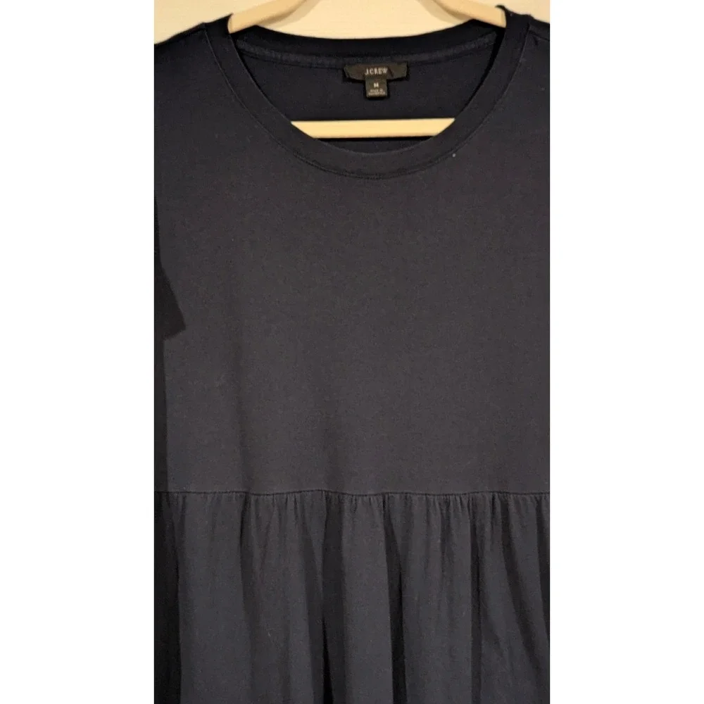 J. Crew Navy Blue Tiered Dress Short Sleeve‎ Casual Cotton Size M